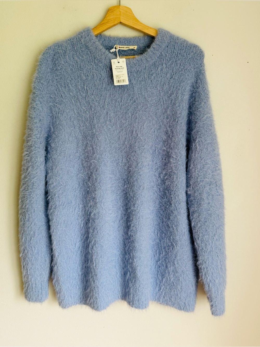NWT Marine Layer Teddy Eyelash Crewneck Wool Blend Sweater in Hydrangea Blue - Picture 2 of 6